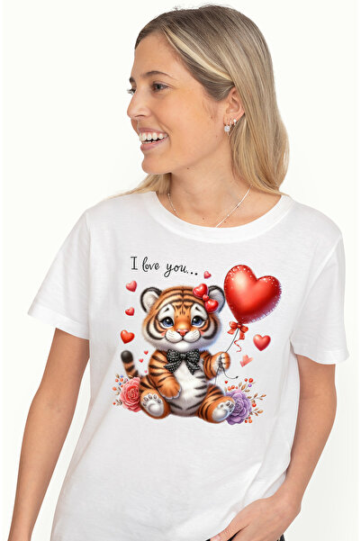 StoryGift Romania Tricou Femei cu pui de tigru cu mesajul "I love you...", iu...