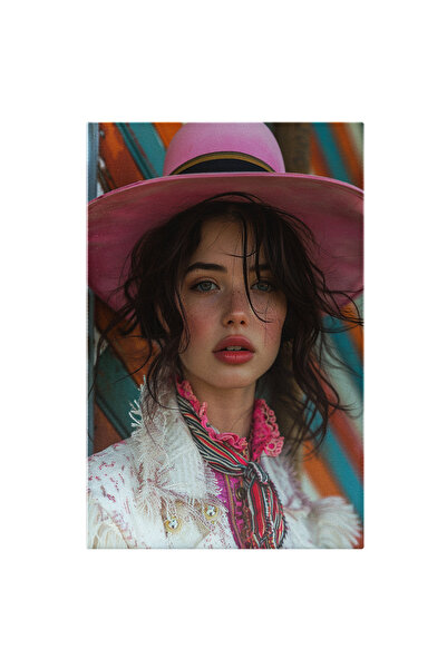 StoryGift Romania Tablou Canvas Femeie Cu Palarie Roz Si Pistrui Cu Ochii Sen...