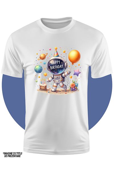 StoryGift Romania Tricou Copii Cu Un Astronaut Pe Luna, Ilustratie, Planete, Stele, Astre, La Multi Ani, Bal