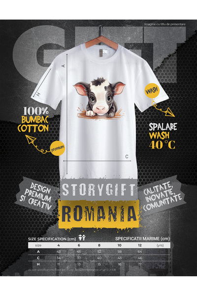 StoryGift Romania Children's T-shirt With A Calf, Illustration, For Children, Care, Tiny, Curious, Shy, 100%
