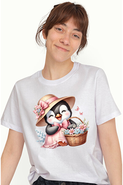 StoryGift Romania Tricou Femei cu un pinguin in rochita, ilustratie, roz, pal...