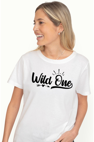 StoryGift Romania Tricou Femei pentru cei care iubesc natura cu textul "Wild one" - cel salbatic WHT_L
