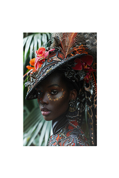 StoryGift Romania Tablou Canvas Persoana Feminina Din Africa Cu Cercei Si Pal...