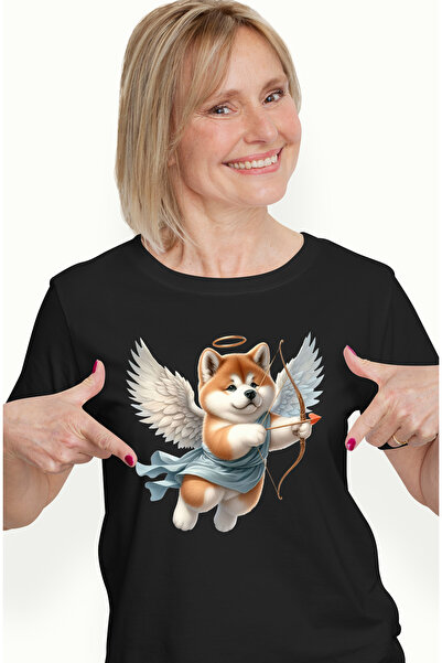 StoryGift Romania Tricou Femei cu un catel Akita Inu Cupidon, ilustratie, tra...