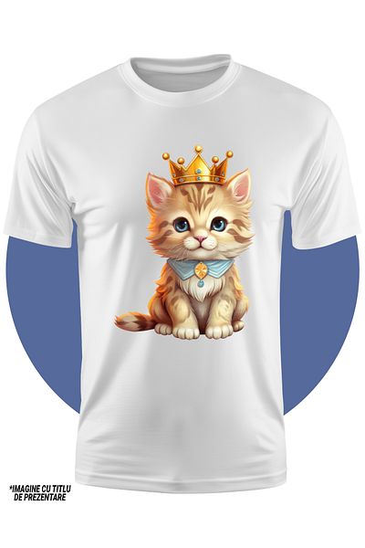 StoryGift Romania Tricou Copii Cu O Pisicuta Cu Coroana Regala, Vesela, Jucausa, Ilustratie, Pentru Iubitori