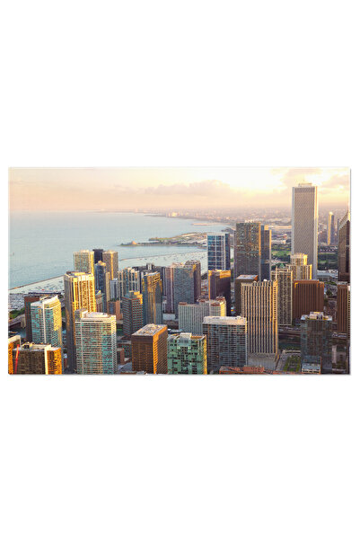 StoryGift Romania Tablou Canvas Vedere La Apus A Cladirilor Din Chicago Chicago, Skyline, Apus, Urban, Arhitectur
