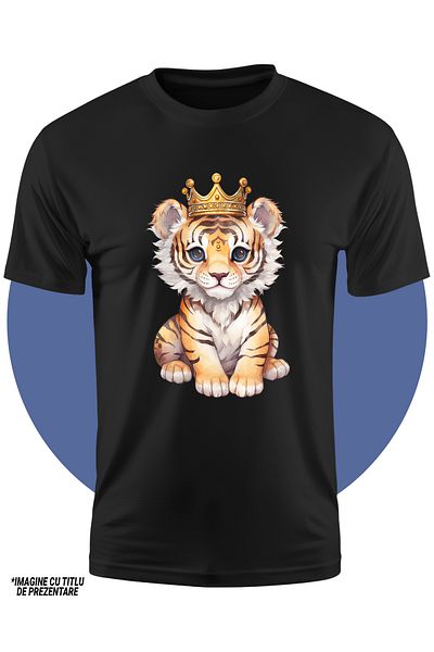 StoryGift Romania Tricou Copii Cu Un Pui De Tigru Care Poarta O Coroana Din Aur, Pietre Pretioase, Animalut
