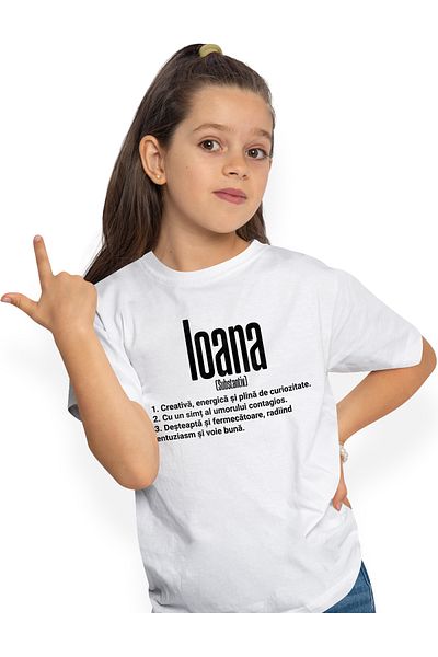StoryGift Romania Tricou Copii Fete Cu Numele Ioana, Si Mesaj Motivational, Creativa, Desteapta, Curioasa, A