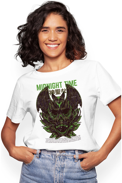 StoryGift Romania Tricou Femei Cu Craniu Schelete Monstru Din Jungla Text In Engleza Midnight Time WHT_L