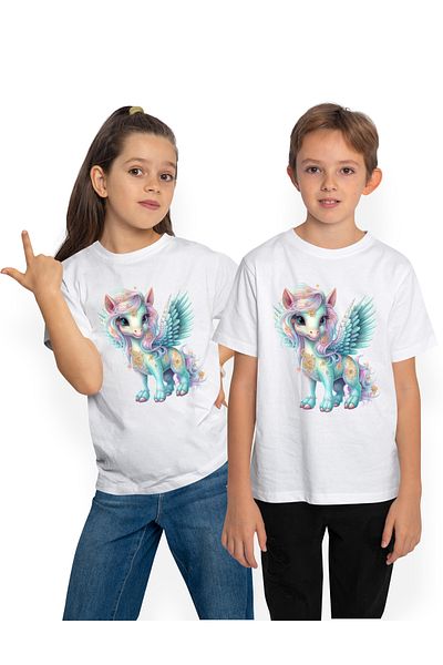 StoryGift Romania Tricou Copii Cu Un Cal Legendar, Ilustratie, Aripi, Ca In Povesti, Diverse Simboluri Pe Pi