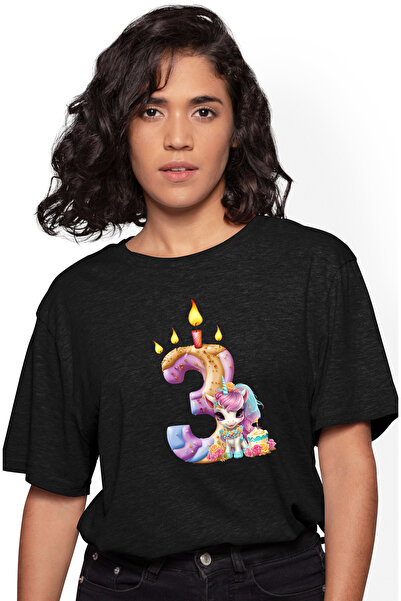 StoryGift Romania Tricou Femei cu cifra 3 facuta din prajitura, unicorni, ilu...