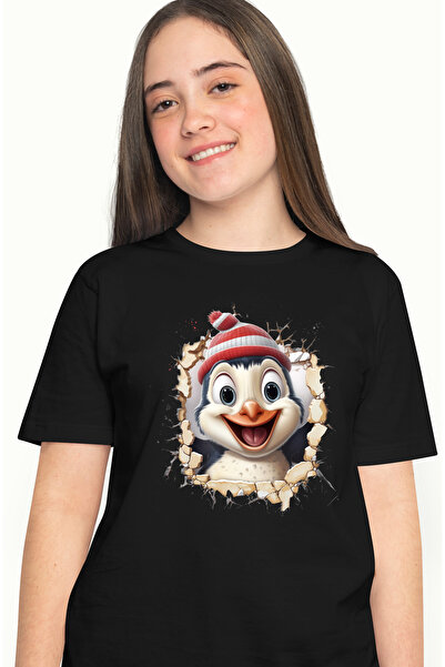 StoryGift Romania Tricou Femei cu un pinguin care poarta o caciula, ilustrati...