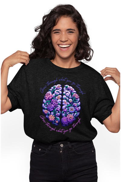 StoryGift Romania Women's T-shirt with the message "Grow through what you go through", illustration, motivational BLK_M