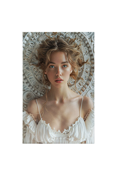 StoryGift Romania Tablou Canvas: Beautiful Girl In Rochita Cu Bretele Si Par Blond Prins Cu Ochii De Culoarea Ma