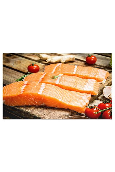 StoryGift Romania Tablou Canvas Delicii Marine File De Somon Crud Cu Rosii, Condimente Si Note Aromate De Marar