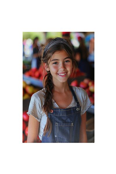 StoryGift Romania Tablou Canvas: Portret Fetiță Cu Păr Împletit- Fotografie Artistică Pictura Digitala