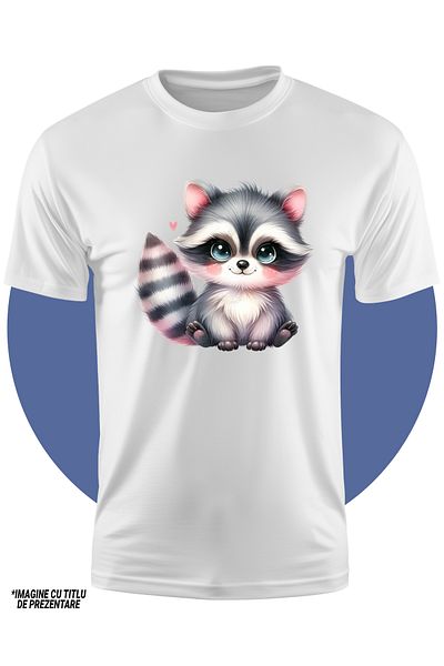StoryGift Romania Tricou Copii Cu Un Pui De Raton Vesel, Ilustratie, Imbujorata, Inimioara, Grija, Afectiune