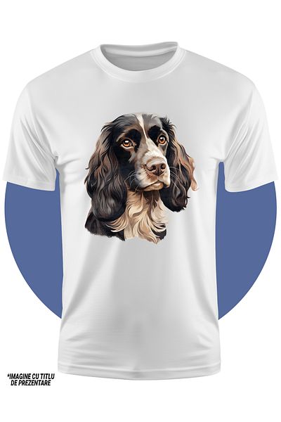 StoryGift Romania Tricou Copii Cu Un Caine Serios, Ilustratie, Privire Oarecum Trista, Negru, Alb, Pentru Iu