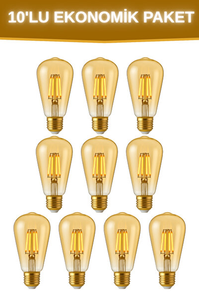 ga gözde aydınlatma Rustik Amber Led Ampul 10'lu ST64 Armut Tip E27 Gün Işığı Dekoratif Aydınlatma Tasaruflu Ampul