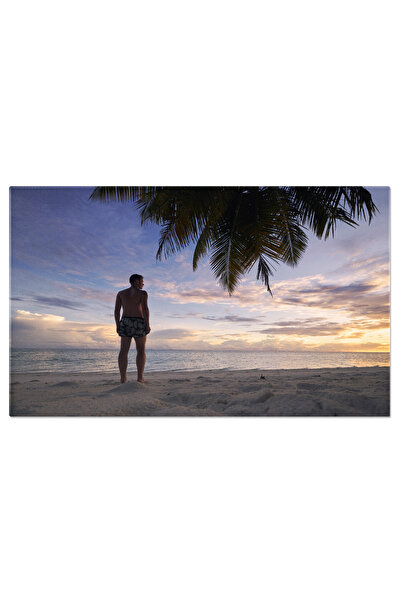 StoryGift Romania Tablou Canvas Plaja Cu Nisip Alb, Barbat, Frunze De Palmier...