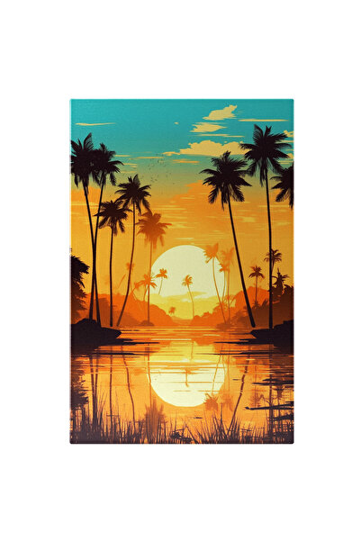 StoryGift Romania Tablou Canvas: Ilustratie Cu Un Peisaj La Asfintit - Palmie...