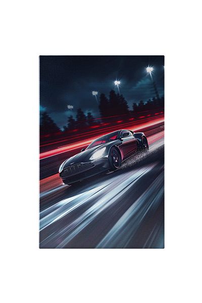 StoryGift Romania Tablou Canvas Pe O Strada Cu Zapada Goneste Cu Viteza O Masina Gri Cu Farurile Aprinse Aruncan
