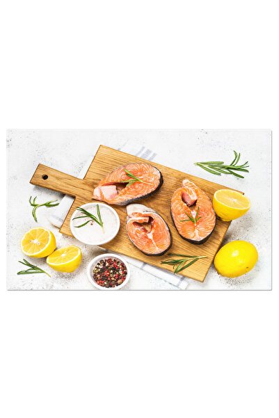 StoryGift Romania Tablou Canvas Eleganta La Bucatarie Biftec Crud De Somon Pe...