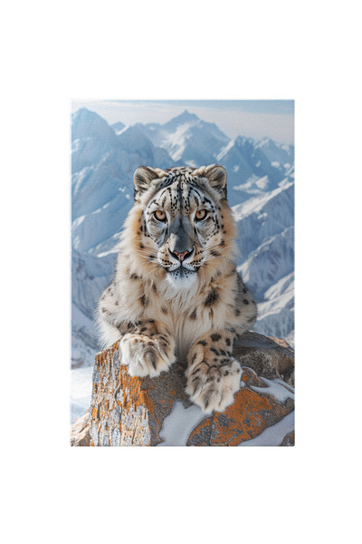 StoryGift Romania Tablou Canvas Privirea Mistică A Felinei Din Regiunea Nordică Pe Stânca De Piatră Înghețată , P