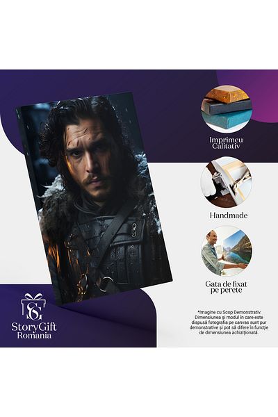StoryGift Romania Tablou Canvas: Portret Barbat Par Lung Jon Snow Ranit In Padure Iarna Hbo Game Of Thrones Fiu
