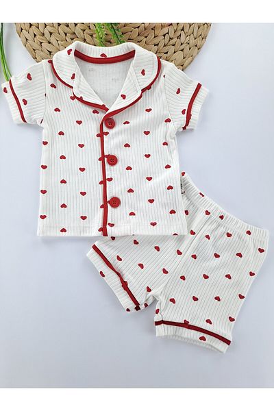 Butik Baby Girl / Child Front Buttoned Summer Short Sleeve Shorts Heart Pajama Set
