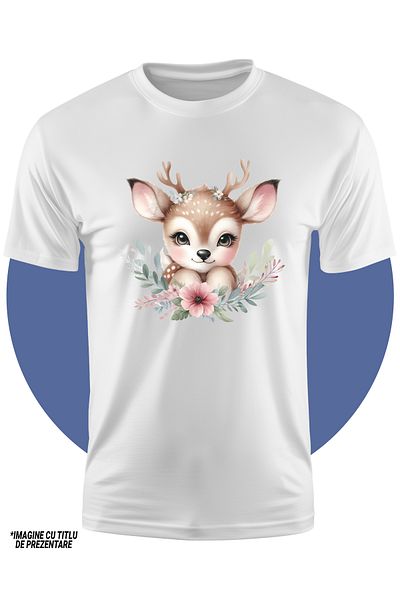 StoryGift Romania Tricou Copii Cu Un Pui De Caprioara, Ilustratie, Fericire, In Natura, Copilarie, Grija, Fl