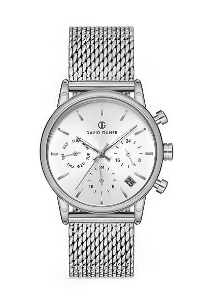 DAVID GUNER ساعة يد نسائية بمينا فضي ومينا بيضاء Dg-8322lc-a1