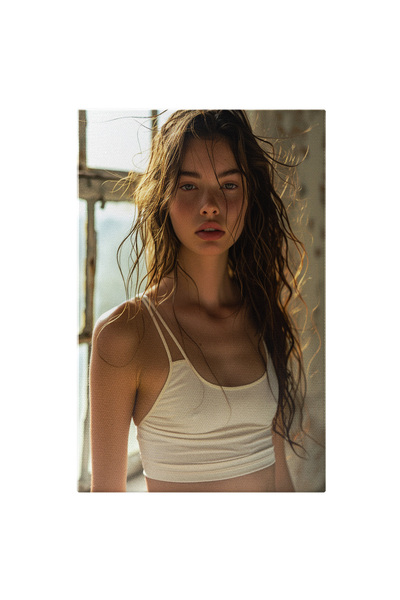 StoryGift Romania Tablou Canvas Fata In Bustiera Alba Cu Parul Lung Saten Si ...