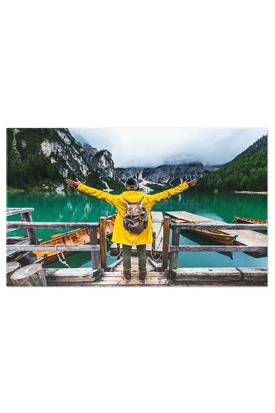 StoryGift Romania Tablou Canvas Lacul Braies In Toata Splendoarea Sa, Italia, Explorare, Calator, Alpi, Apa, Barc