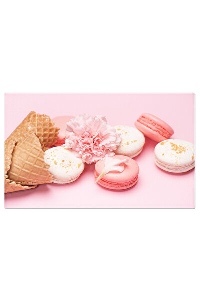 StoryGift Romania Tablou Canvas Vedere De Aproape A Grupului De Macaroane Cu Conuri De Vafe Si Cafea, Creand O Im