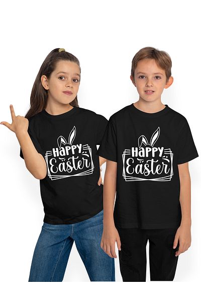 StoryGift Romania Children's T-shirt with rabbit ears and the text "Happy Easter!" - greeting 100% Cotton, Unisex, N