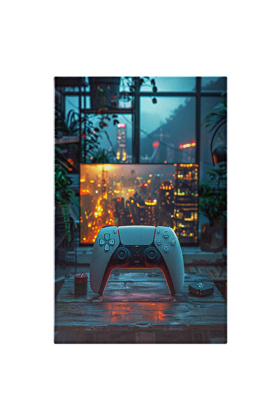 StoryGift Romania Tablou Canvas Consola De Jocuri Model Dualsense Alb Cu Negru Pe O Masa In Fata Televizorului I