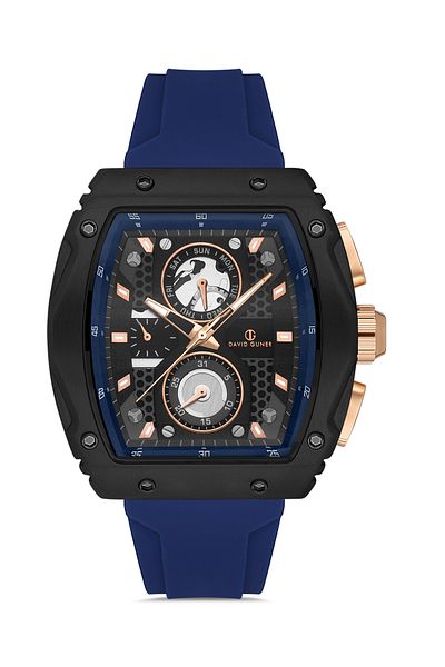 DAVID GUNER Men's Wristwatch Dg-8487Gd-Za2 with Black Dial in Black Coated