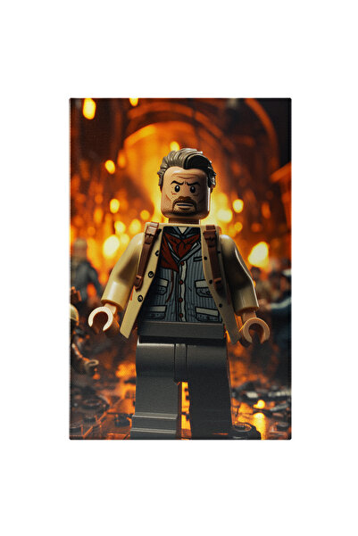 StoryGift Romania Tablou Canvas: Leader Men Figurina Lego In Camasa Albastra Cu Rosu Si Par Gri Cu Ghiozdan Pict