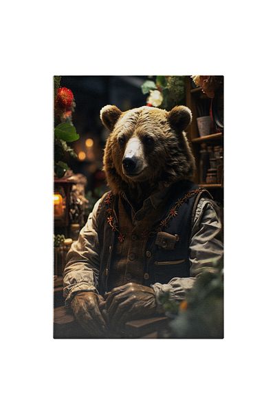 StoryGift Romania Tablou Canvas: Bătrânul Meșter În Cămara Veche Cu Ierburi Aromate Urs Cu Lanț Și Flori Pictura