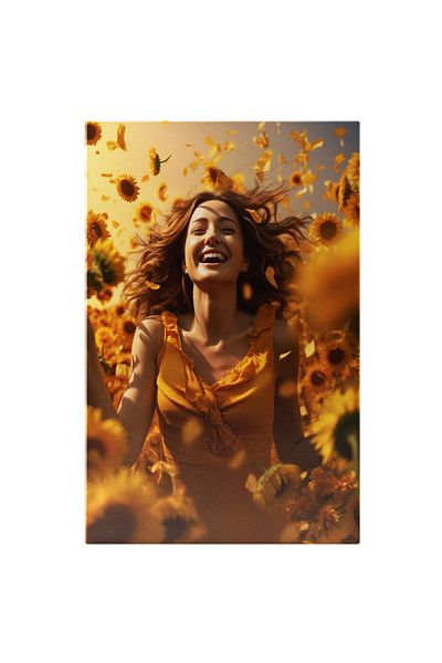 StoryGift Romania Tablou Canvas: Dinamic Femeie Care Zambeste In Armonia Naturii In Miscare - Cadru Natural Si F