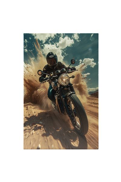 StoryGift Romania Tablou Canvas Motocicleta Neagra Pe Un Drum Pustiu Condusa Cu Viteza De Un Barbat Pasionat In