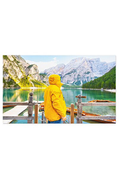 StoryGift Romania Tablou Canvas In Mijlocul Naturii Turist Cu Echipament De D...