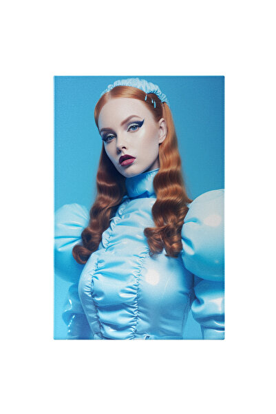 StoryGift Romania Tablou Canvas: Portret Femeie În Albastru, Pe Fundal Albast...