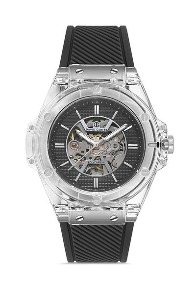 DAVID GUNER Black Coated Automatic Men's Wrist Watch with Black Dial - Dg-8659Gd-J2