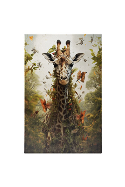 StoryGift Romania Tablou Canvas: Ilustratie Cu O Girafa In Natura - Pasari Ve...