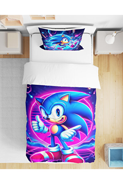 Home طقم غطاء لحاف للأطفال مطبوع رقميًا ثلاثي الأبعاد من سونيك بدون ملاءات سرير فردية