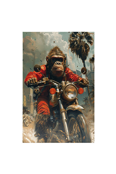 StoryGift Romania Tablou Canvas Gorila Fuge Cu Motocicleta De Tornadă Motocicliștii Animale Sălbatice , Pictura D