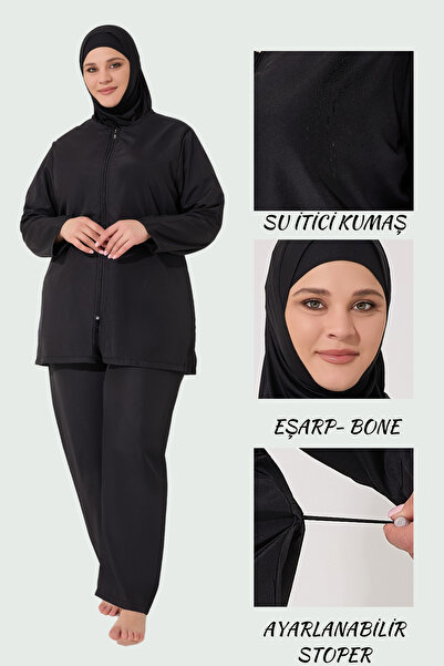 myfirstsea Büyük Beden Tesettür Mayo Düz Renk Su İtici Kumaşlı Tesettür Mayo ...