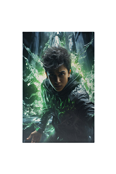 StoryGift Romania Tablou Canvas: Supererou Baiat Din Care Ies Flacari Verzi I...